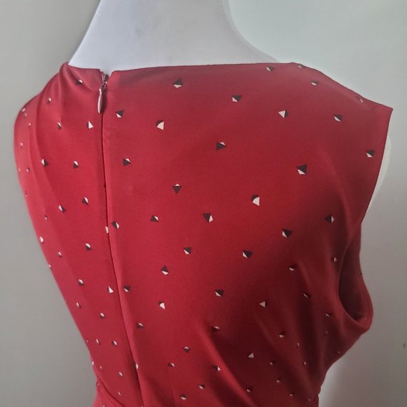 LE CHATEAU Y2K Red Faux Wrap Dress Gathered Detailing Small Geo Patten MEDIUM - Picture 8 of 8